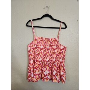 Freshman 1996 Camisole Pink Orange Womens 3X Retro Floral Smocked Peplum Top